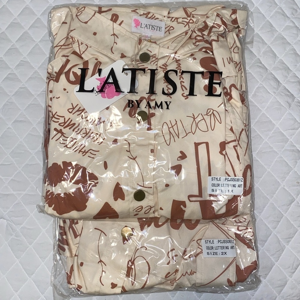 New L’atise by Amy Plus Size Graffiti Print Jumpsuit with Cap Sleeves - Picture 8 of 8